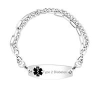 Oneress YA4768 Bracelet d'alerte médicale avec symbole de tige d'Asclépios, bracelet d'urgence personnalisé en acier inoxydable à double couche pour homme et femme, M, Acier inoxydable, Pas de gemme