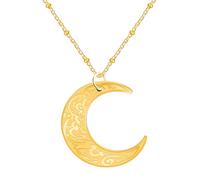 Oneress YA4979 Collier musulman islamique classique en forme de lune, beau et charmant collier en acier inoxydable sculpté arabe pour femme, cadeau pour Nouvel An, Saint-Valentin, fête d'anniversaire,