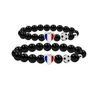 Oneress YA6988-DE Lot de 2 bracelets en perles avec drapeau de football assortis Motif cœur Noir, France Lover Flag Bead Bracelet, Acier inoxydable, Pas de pierre précieuse