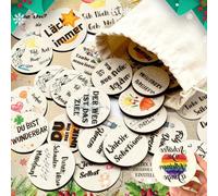 Oneroomone Lot de 24 Porte-Bonheur en Bois Cercles en Bois Petites Étiquettes - de Cœur Inspirants - Porte-Bonheur - Avec Dictons Inspirants - Décoration de Table pour le Nouvel An 2026 (1,97 Pouce)