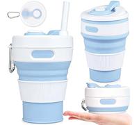 Oneroomone Tasses de Voyage Pliables Coque en Silicone avec Couvercles 450 ml Sans Bpa, Tasse À Café Réutilisable Portable Café de Transport Pliable Tient Dans Votre Poche Ou Votre Sac (Bleu)