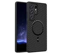 ONES Coque magnétique pour Galaxy S23 Ultra, [compatible avec MagSafe] [Protection de qualité militaire] Motif fibre de carbone Coque arrière rigide fine pour téléphone portable Noir