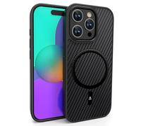 Ones Coque Magnétique pour iPhone 15 Pro Max, Compatible avec MagSafe, Texture Fibre Carbone, Protection Militaire Contre Les Chutes, Etui Robuste Antichoc Résistant aux Rayures Housse Case, Noir