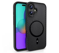 Ones Coque Magnétique pour iPhone 16, Compatible avec MagSafe, Texture Fibre Carbone, Protection Militaire Contre Les Chutes, Etui Robuste Antichoc Résistant aux Rayures Housse Case, Noir