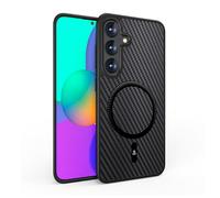 Ones Coque Magnétique pour Samsung Galaxy S24, Compatible avec MagSafe, Texture Fibre Carbone, Protection Militaire Contre Les Chutes, Etui Robuste Antichoc Résistant aux Rayures Housse Case, Noir