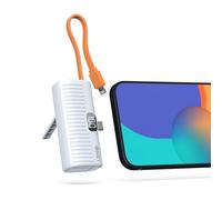 ONES Mini Capsule Power Bank 5000 mAh - Haute Capacité, Câbles/Support Intégrés, Charge Rapide 10,5W, Compact et Portable, Taille Mini （ Prise USB-C + Câble Lighting ）