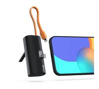 ONES Mini Capsule Power Bank 5000 mAh - Haute Capacité, Câbles/Support Intégrés, Charge Rapide 10,5W, Compact et Portable, Taille Mini （ Prise USB-C + Câble Lighting ）