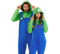 OppoSuits Unisexe Adulte Luigi Onesie - Pyjama Nintendo 1 Pièce - Coupe Ample - Avec Poches - Vert Et Bleu