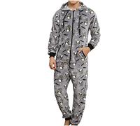 Onesies de Noël pour Hommes Plaid Xmas Pyjamas Snowflakes Sweat à Capuche de Noël Couleur Assortie Flannel One Piece Pyjama Combinaison avec Capuche Vêtements de Nuit Onesies