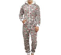 Onesies de Noël pour Hommes Plaid Xmas Pyjamas Snowflakes Sweat à Capuche de Noël Couleur Assortie Flannel One Piece Pyjama Combinaison avec Capuche Vêtements de Nuit Onesies