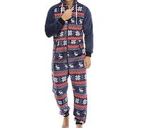Onesies de Noël pour Hommes Plaid Xmas Pyjamas Snowflakes Sweat à Capuche de Noël Couleur Assortie Flannel One Piece Pyjama Combinaison avec Capuche Vêtements de Nuit Onesies