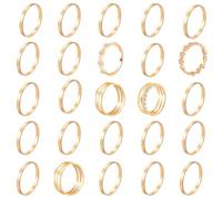 ONESING Lot de 18 à 31 bagues empilables pour homme et femme - Style bohème rétro vintage doré et cristal, Métal, Aucune pierre précieuse
