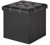 onestopbuys Grand pouf ottoman, boîte de rangement pliable classique en similicuir (noir, simple, 38 x 38 x 30 cm)