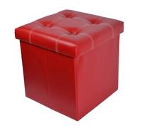 onestopbuys Grand pouf ottoman, boîte de rangement pliable classique en similicuir (rouge, simple, 38 x 38 x 30 cm)