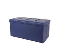 onestopbuys Grand pouf ottoman, boîte de rangement pliable en similicuir (bleu marine, double 76 x 38 x 38 cm)