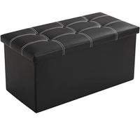 onestopbuys Grand pouf ottoman, boîte de rangement pliable en similicuir classique, noir, double 76 x 38 x 38 cm