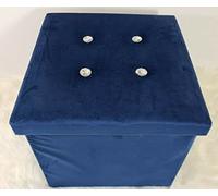 onestopbuys Pouf ottoman en velours doux avec boîte de rangement pliable Bleu marine 38 x 38 x 38 cm