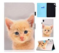ONETHEFUL Coque Libro Étui pour Lenovo Tab M10 HD (2nd Gen) 10.1" 2020 TB-X306X TB-X306F Tablette Housse Cover Protection Étuis avec PU Cuir et Stand - Chat Jaune