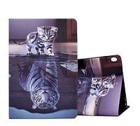 ONETHEFUL Coque Libro Étui pour Lenovo Tab M10 / M10 HD 10.1 Pouces TB-X605F TB-X605L TB-X505F TB-X505L Tablette Housse Cover Protection Étuis avec PU Cuir et Stand - Chat et Tigre
