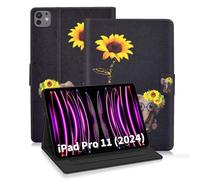 ONETHEFUL Coque pour iPad Pro 11 Pouces 2024 (M4 5ème Génération) Tablette Housse Cover Protection Étuis avec PU Cuir et Stand - Fleur Papillon