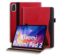 ONETHEFUL Etui de Protection pour Xiaomi Redmi Pad 2 11ème Génération - en Cuir PU, Réglable à Plusieurs Angles, 2 Logements de Cartes, Logement pour Stylet, Réveil Automatique - Rouge