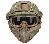 OneTigris Casque Tactique, Casque Airsoft Fast de Protection intégral avec Masque de Protection des Oreilles Pliable et Lunettes pour Airsoft/Paintball/Shooting Wargame/CS, Camo