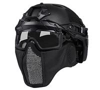 OneTigris Casque Tactique, Casque Airsoft Fast de Protection intégral avec Masque de Protection des Oreilles Pliable et Lunettes pour Airsoft/Paintball/Shooting Wargame/CS, Noir