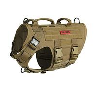 OneTigris Harnais pour Chien, X DESTROYER Harnais Tactique Chien 3 Poignées Gilet pour Chien Heavy Duty avec Boucles en Métal, Harnais de Sécurité Réglable pour Chiens de Taille Moyenne - Marron M