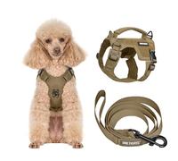 OneTigris Harnais pour petit chien avec laisse (150 cm), harnais pour chiot Mini Trooper avec poignée de contrôle et 2 positions de remorquage pour petits chiens, marron, XXXS