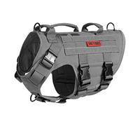 OneTigris Harnais Tactique Chien 3 Poignées Gilet pour Chien Heavy Duty avec Boucles en Métal, Réglable pour Chiens de Taille Moyenne - Gris M