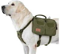 OneTigris Hoppy Camper 3.0 Harnais pour chien avec poche, sac à dos pour chiens de taille moyenne/grande, sac à dos pour chien 2 poches principales, 4 poches secondaires, vert, taille M