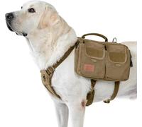 OneTigris Hoppy Camper 3.0 Harnais pour chien avec poche - Sac à dos pour chiens de taille moyenne/grande - Sac à dos pour chien - 2 poches principales et 4 poches secondaires - Marron M