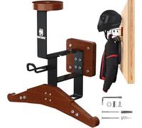 OneTigris Support Mural Casque Moto 2.0 - Porte-Casque Ultra Robuste 80KG, Bois & Métal, Cintre Extensible, Double Crochets pour Gants/Lunettes, Gain de Place pour équipement Moto, Vélo & Airsoft