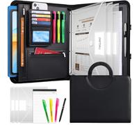 ONETOALL Porte Documents A4 Multiples Poches Fermeture Éclair Noir | Inclut 3 Pochettes Transparentes 3 Surligneurs Bloc-notes & Stylo, Poignée de Transport, pour Homme & Femme, Voyage et Bureau