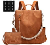 ONETOALL Sac à Dos Femme Antivol avec 6 Porte-Cartes Anti-RFID, Sac à Main Élégant et Imperméable pour Voyage, Balades et Transport en Commun Châtaigne