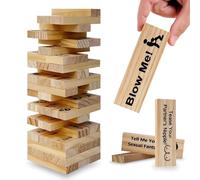 OneTreeTime Jeu de tour de blocs super coquins, 48 blocs empilables en bois, jeu de dextérité pour adultes, thème de l'amour, à partir de 18 ans