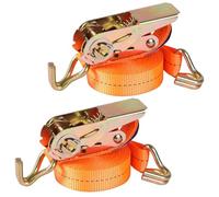 OneTreeTime Lot de 2 sangles à cliquet de 3 000 kg - Sangles d'arrimage robustes avec crochets en J - Sangle d'arrimage réglable pour camionnette, remorque, cargo, moto (orange) (2,5 mm, 12 m)
