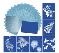 OneTreeTime Lot de 32 papiers d'impression cyanotype, papier à dessin solaire, kit de papier d'impression solaire haute sensibilité, papier d'impression nature avec plaque de presse en PVC, papier à