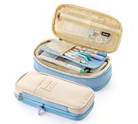 OneTreeTime Trousse à crayons extensible, grande capacité, trousse à crayons, trousse à crayons, trousse de maquillage pour filles, garçons, étudiants, adultes, bleu clair (bleu clair)
