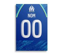 OneTrophy Toile Officielle Olympique de Marseille - Saison 2025/2026 - Décoration Murale Personnalisable avec Nom & Numéro - Made in France - Cadeau supporter OM (Maillot third (bleu azur))