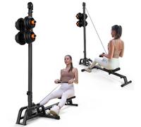ONETWOFIT Rameur pliable et machine à tirer vers le bas 2 en 1 multifonction et compact pour la maison, câble bas avec banc de musculation plat (noir)