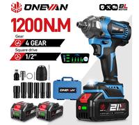 ONEVAN 1200N.M hocs électrique sans brosse 1/2 pouces ynamométrique sans fil tournevis outil électrique pour Makita 18V batterie broche 2Battery EU Plug Set