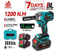 ONEVAN 1200N.M hocs électrique sans brosse 3 fonctions 1/2 "tournevis Portable sans fil outils de forage pour broche de batterie Makita 2xBattery Set A