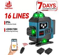 ONEVAN 16 lignes 4D mesure niveau laser faisceau de lumière verte niveau laser Instrument de mesure de précision Portable avec 2 batteries 2Battery Set