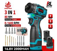 ONEVAN 21 + 2 tournevis électrique sans brosse Mini tournevis sans fil 3IN1 perceuse électrique outil de réparation de perçage du bois domestique 2 Battery 1EU Plug