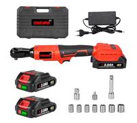 ONEVAN 3820 Clé à cliquet sans fil 3/8" 80 Nm avec jeu de 11 douilles 2,0 Ah et chargeur, compatible Makita, 2400 tr/min