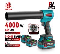 ONEVAN 400 M/S 4000 W haute puissance sans brosse Turbo ventilateur électrique ventilateur Jet ventilateur feuille de neige poussière outil pour Makita batterie broche 1xBattery Set