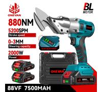 ONEVAN - ciseaux électriques en fer sans balais, 5200SPM, coupe du métal, acier inoxydable, affichage LED, outil de coupe pour Makita, broche de batterie 18V 2Battery 1EU Charger