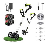ONEVAN coupe bordure sans fil avec batterie 2x 4,0Ah, debroussailleuse electrique sans fil sans balais, manche télescopique 115-145cm, tête rotative à 90°, taille bordure batterie inclus lames et roue