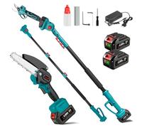 ONEVAN Élagueuse 4-en-1 sans Balais - Tronçonneuse 15 cm + Sécateur 25 mm, Perche Télescopique 260 cm, Angle Réglable 180°, Avec 2 batteries de